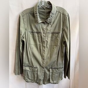 Guess Olive Green Military Jacket Studded Collar Women’s M